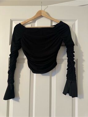 Princess Polly Black Ruched Off-Shoulder Long Sleeve Top